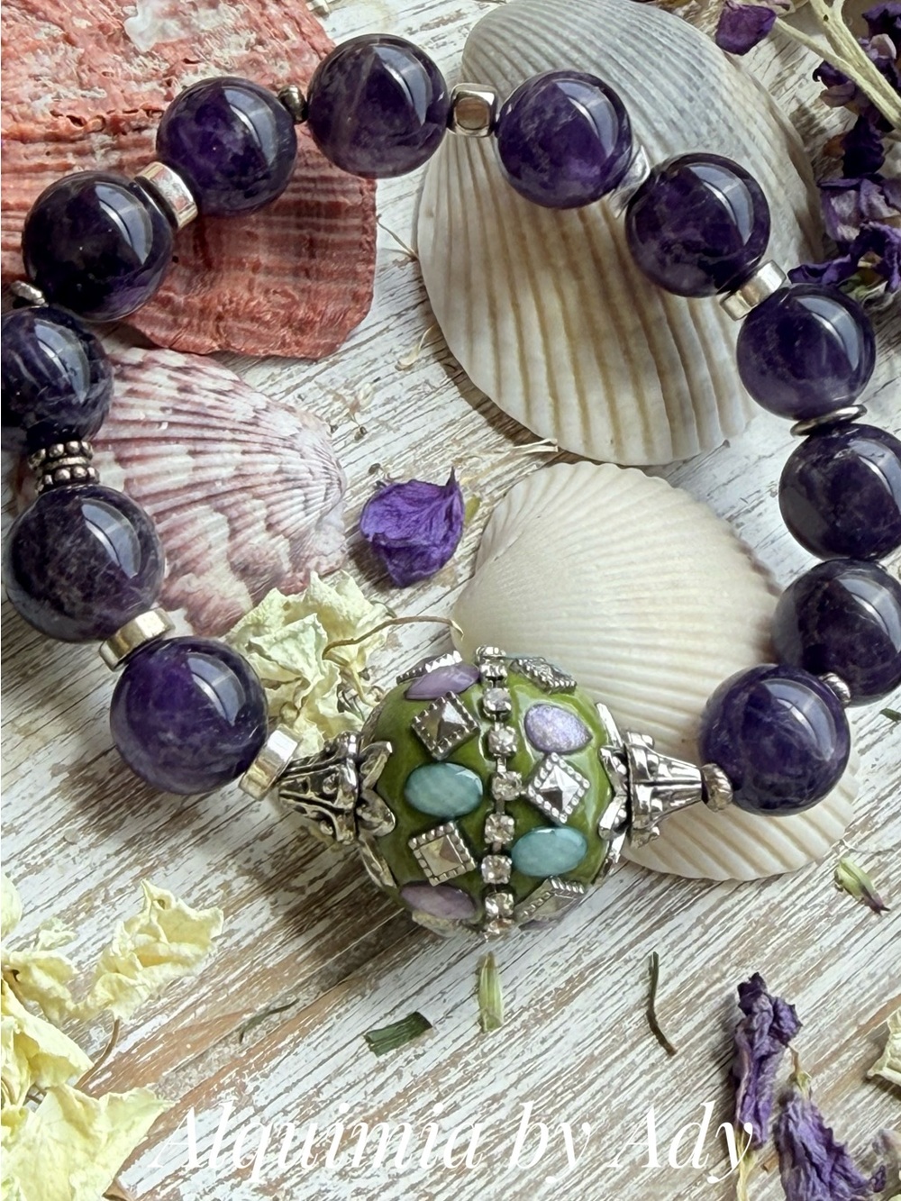 SUMMER + Oversized Amethyst beaded colorful bracelet